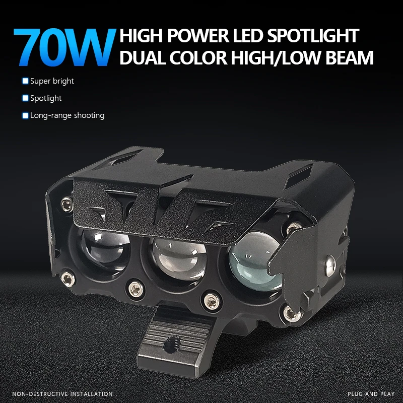 

CAMOTO Motorcycle LED Spotlight Dual Color Hi/Low Beam Fog Lamps for Car Trucks SUV UTV 12V 24VMini Lens Headlight Driving Light