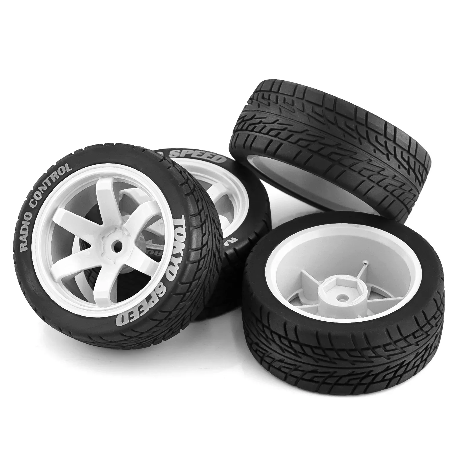 

PigRC 4pcs 68mm Rubber Tire Wheel Tyre 12mm Hex for Tamiya TT01 TT01E TT02 TT02B TA06 XV01 XV02 PTG-2 1/10 RC Racing Car Upgrade