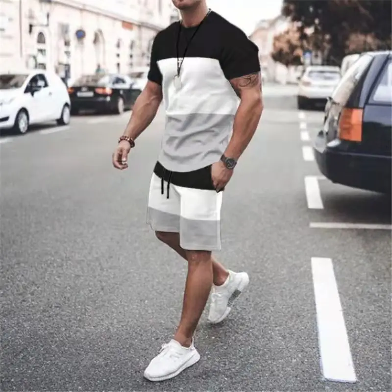 Summer Fashion T-shirts Set For Men Oversized 3D Printed Simple Tracksuit Jogging Sports Breathable Outfit Vintage Outdoor Suit