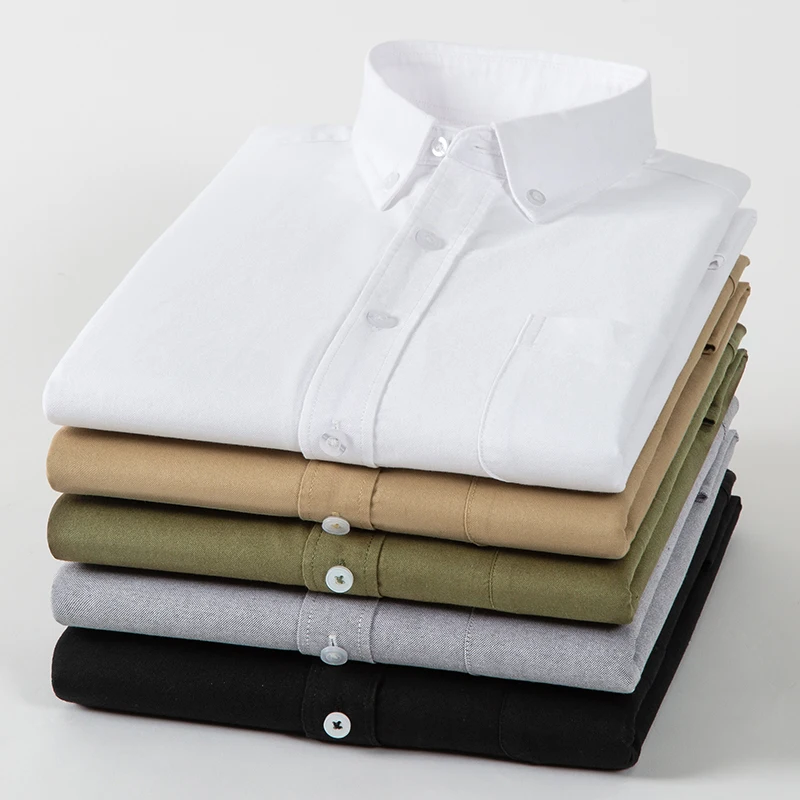 spring and autumn new fashion trend pure cotton youth fashion versatile oxford solid color men's long sleeve white work shirt Spring and Autumn New Fashion Trend Pure Cotton Youth Fashion Versatile Oxford Solid Color Men's Long Sleeve White Work Shirt 2