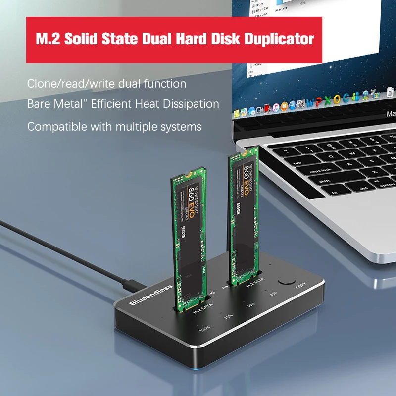 

Dual Bay SSD Hard Disk External Box SATA NGFF/NVME M.2 Efficient Heat Docking Station&Data Store Clone Function