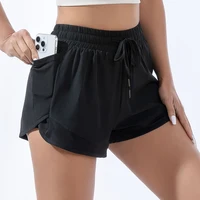 Short de sport ample taille haute pour femmes, double couche, anti-éblouissement, pantalon de fitness, de yoga, de course, d'entraînement à séchage rapide, tendance 6