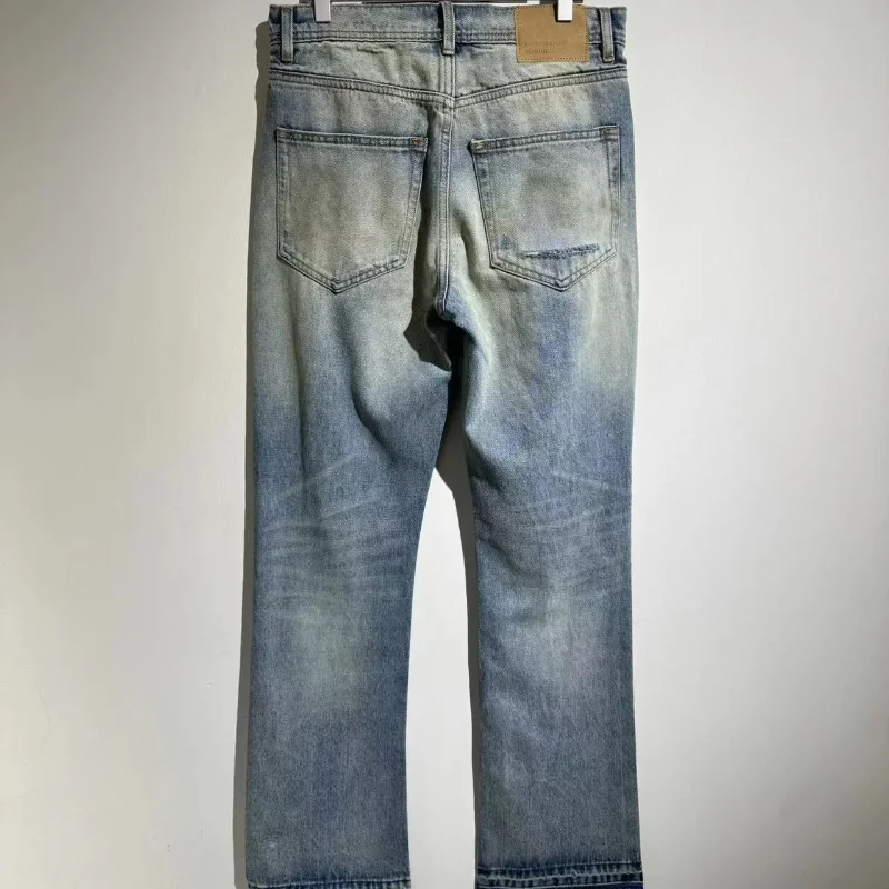 

High Street Top Quality ERD Vintage Washed Micro Horn Jeans Men Trousers Streetwear Casual Pants Techwear Clothing Clothes