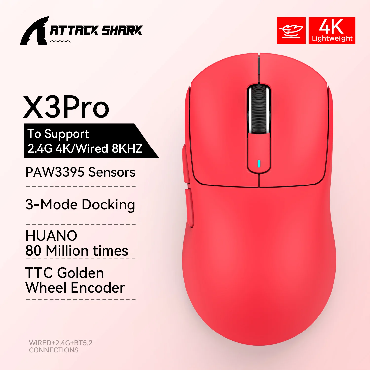 ATTACK SHARK X3 49g SUPERLIGHT Mouse, PixArt PAW3395 Sensor, BT/2.4G  Wireless/Wired Office Gaming Mouse, 6 DPI ajustable hasta 26000, 200  HrsBattery, G502 para Win11/Xbox/PS/Mac (Blanco) : : Informática