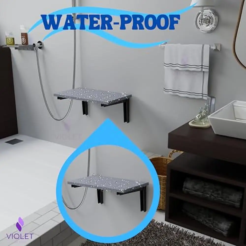 Solid African Teak Iroko Wood Wall Mounted Shower Seat Handmade Foldable Bench 200kg Capacity Water Resistant No Installation 4