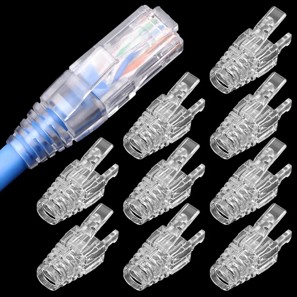 1-100Pcs 투명 RJ45 이더넷 케이블 커넥터 커버 표준 CAT6 CAT5 LAN 코드 부트 슬리브 용 스트레인 릴리프 부츠 커버