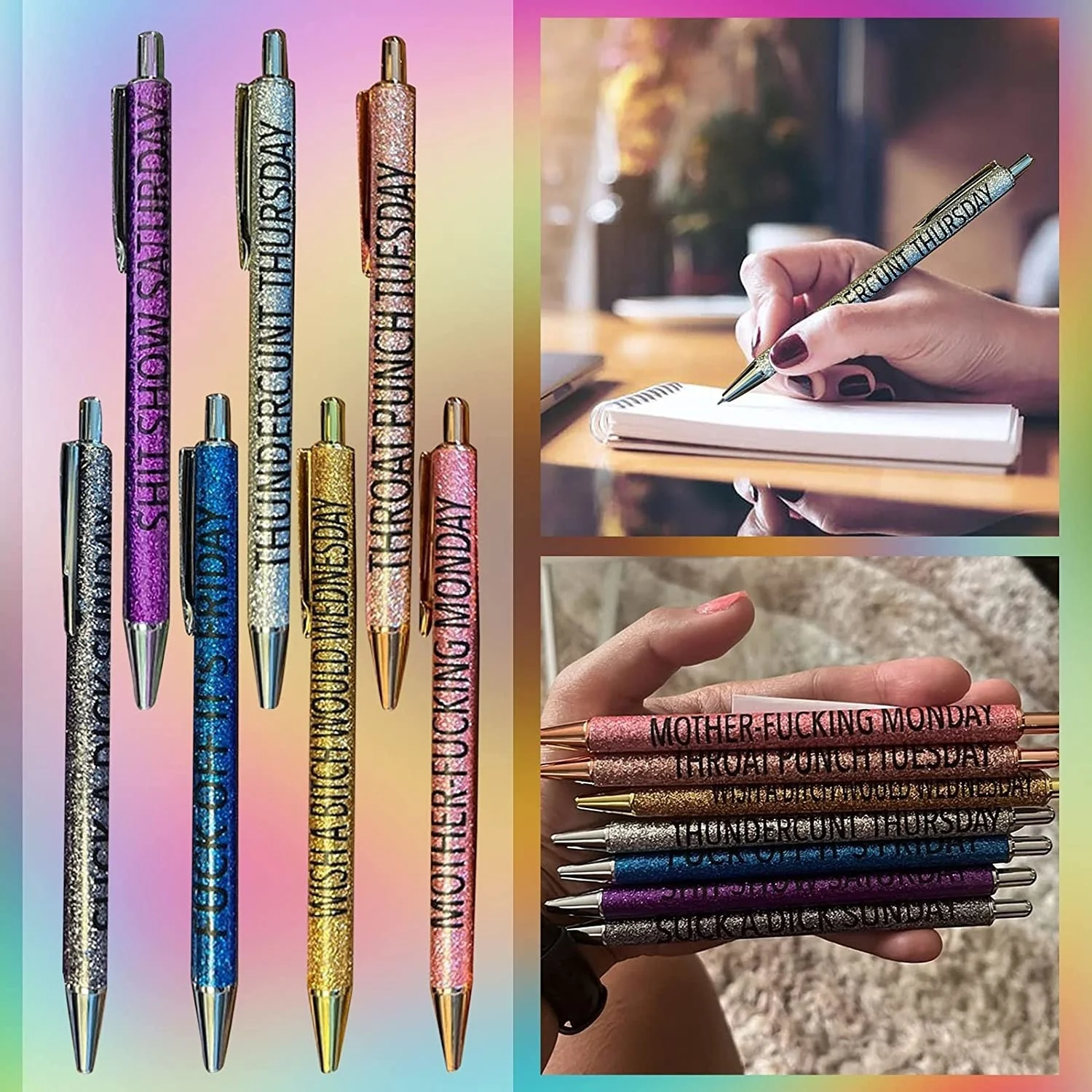 Swear Word Daily Pen Set 11pcs Weekday Vibes Glitter Novelty Pen Dirty Cuss  Word Pens For Each Day Of The Week Funny Office Gift