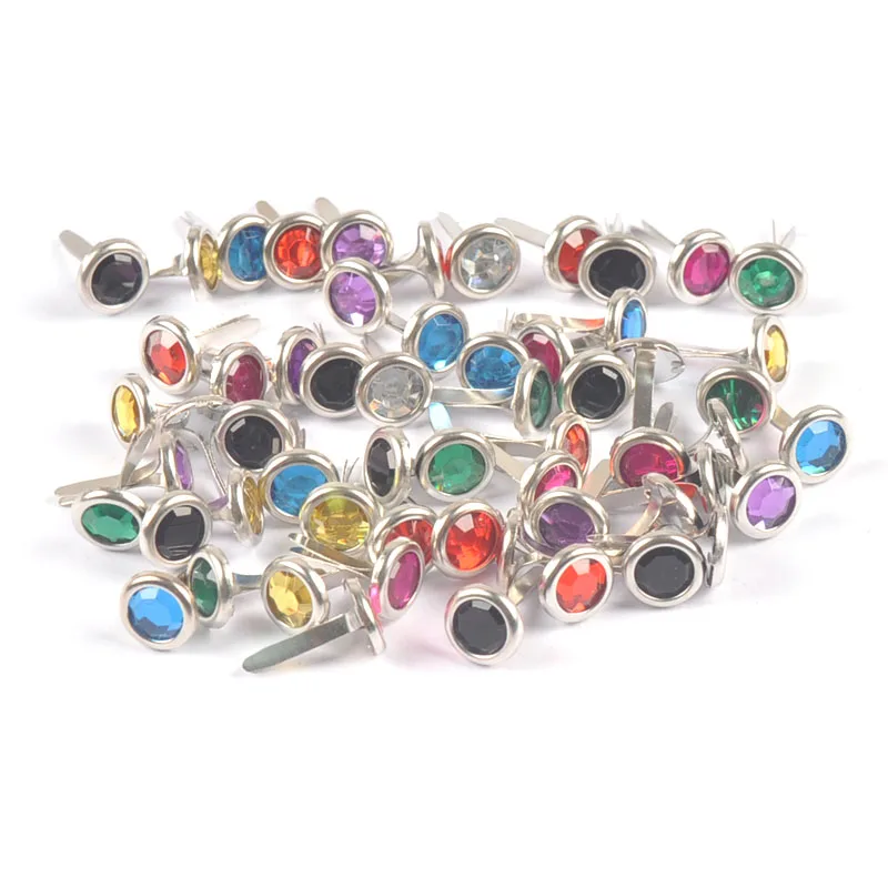 Scrapbooking Decoration 50pcs 8.5X15mm Mix Rhinestone Brads Scrapbook Paper Crafting Embellishment Fastener Brad Metal Crafts For DIY Decoration c1115