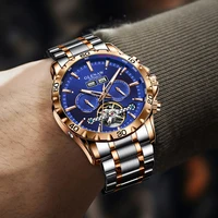 GLENAW High-end Hollow Flywheel Fully Automatic Mechanical Men's Dual Calendar Watch Waterproof Luminous Stainless Steel Watch 1