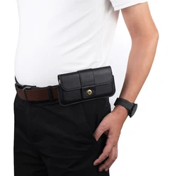 Men's Leather Belt Clip Phone Case Waist Bag - Premium Holster Pouch - (XL) 7.2 Inch (Black)