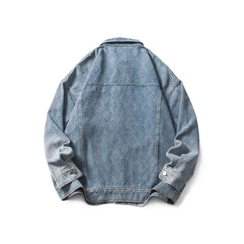 American Vintage Denim Jacket for Spring Heavy Industry Loose Letter Embroidery Coat Unisex Varsity Casual Baseball Outwear