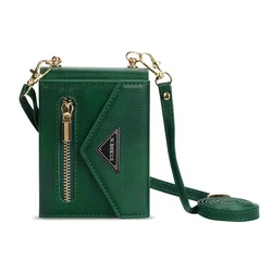 Elegant Crossbody Leather Wallet Phone Case with Card Slots and Lanyard Strap for Samsung Z Flip 5 (Green)