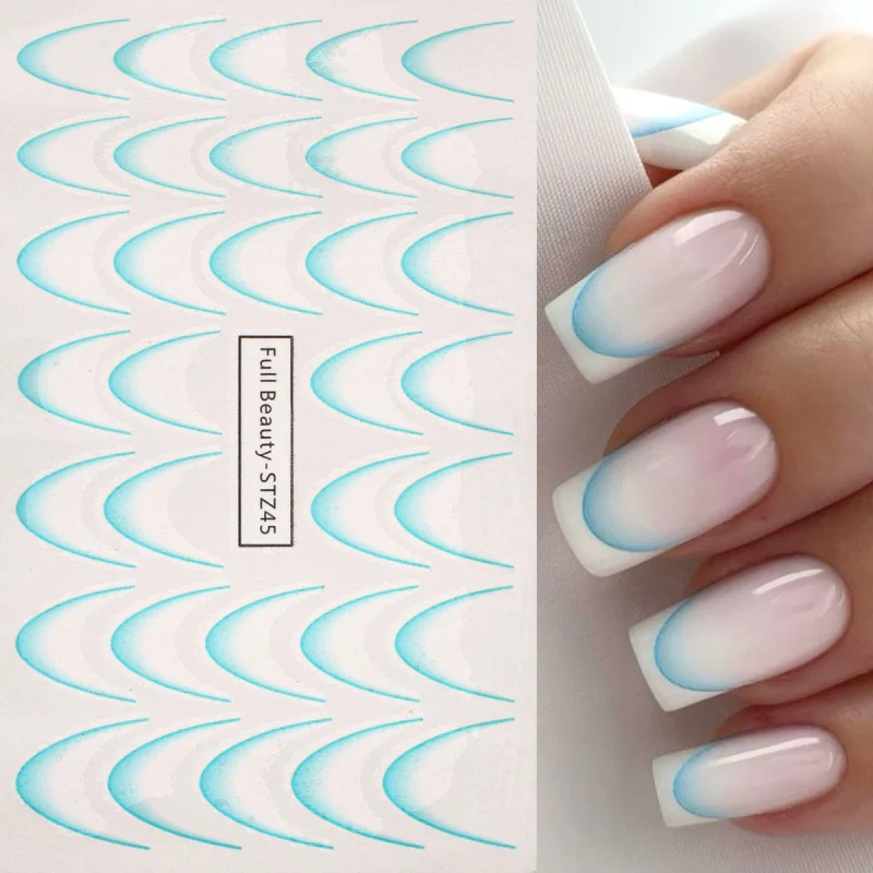 8pcs Gradient French Nail Art Stickers Ink Blooming Wave Line Water Transfer Sliders Decals DIY Ombre Manicure Decorations Foils 4