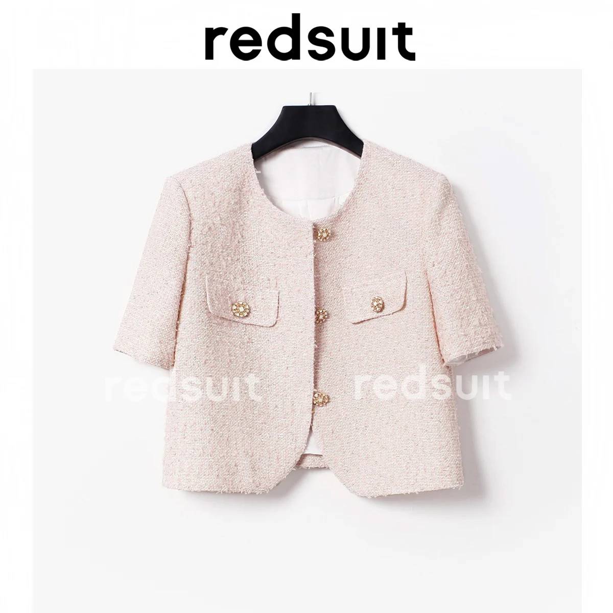 

Summer Limited Temperament Pink Age Reducing Fragrant Weave Short Sleeve Thin Coat Celebrity Top