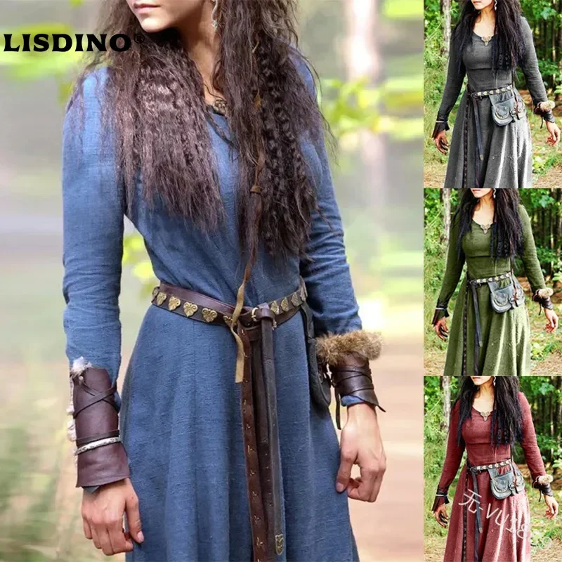702154-73fec5.jpg LisdinoMedieval Dress Women Long Sleeve Maxi Robe Vintage Fairy Elven Dress Renaissance Celtic Viking Gothic Cosplay Costumes - Image 1