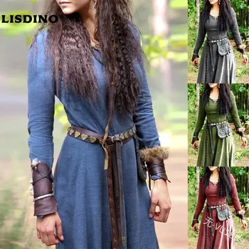 LisdinoMedieval Dress Women Long Sleeve Maxi Robe Vintage Fairy Elven Dress Renaissance Celtic Viking Gothic Cosplay Costumes 1