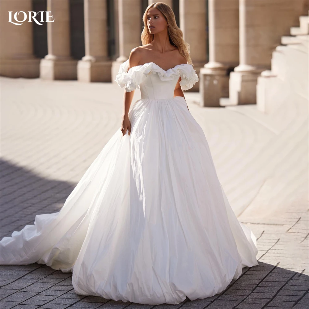 

LORIE Bohemia Solid White Wedding Dresses Ruched Flowers Off Shoulder A-Line Bridal Gowns Backless Princess 2023 Bride Dress