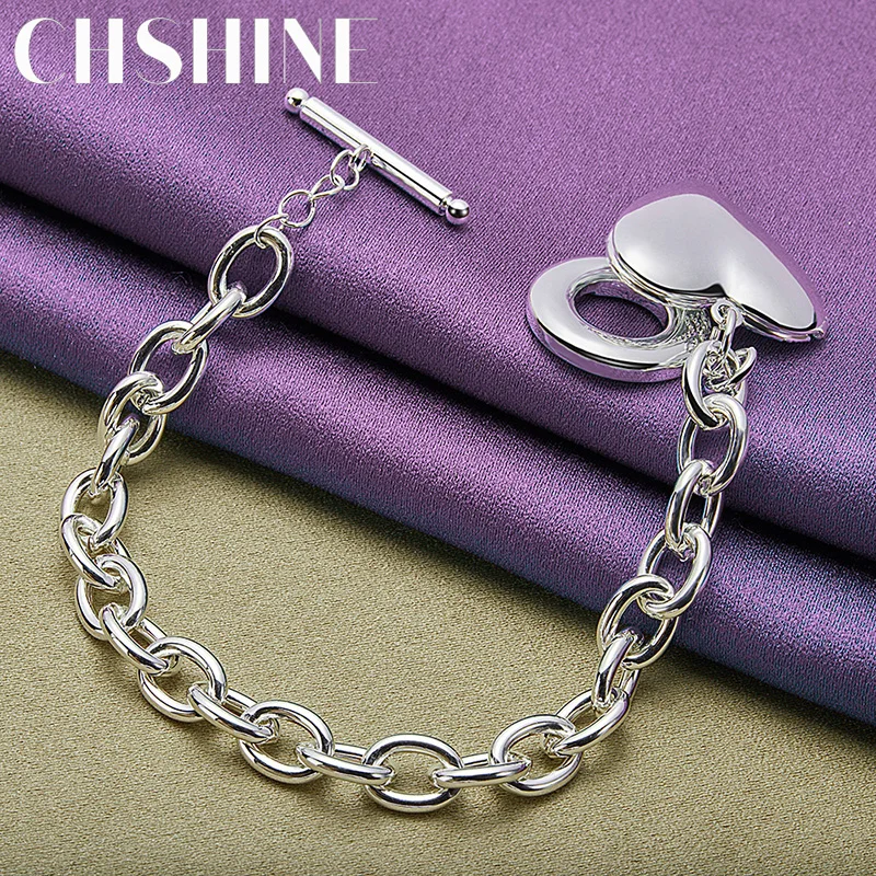 

CHSHINE 925 Sterling Silver Heart Bracelet OT Buckle Chain For Women Charm Fine Jewelry