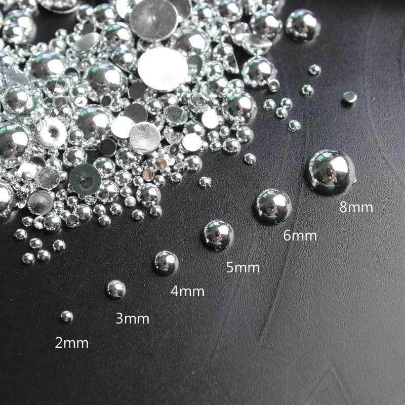 

100pcs Punk Silver Pearl Beads Nail Art Charms 3D Half Round Flatback Nail Rhinestones Manicure Tips Crafts Nail Art Decoration