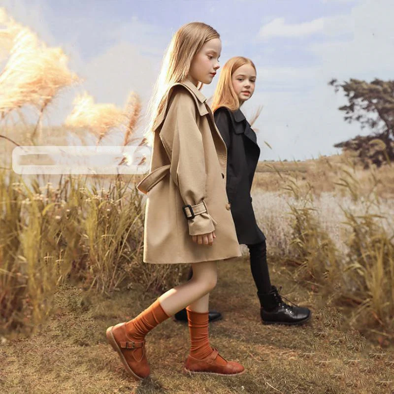 Girls Autumn Coats Kids Windbreaker Long Sleeve Trench Children Clothing Teens Girls Thicken Warm Outerwear 4-14 Years