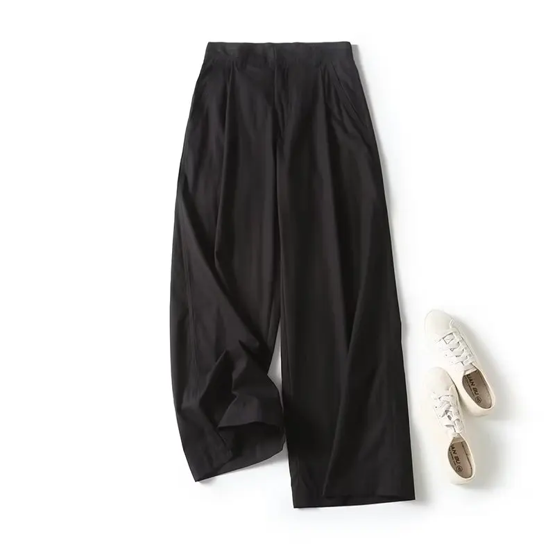 Dave&Di apanese Simple High-Quality Women's Casual Pants Simple Pure Fashion Cotton High Waist Loose Trousers For Women