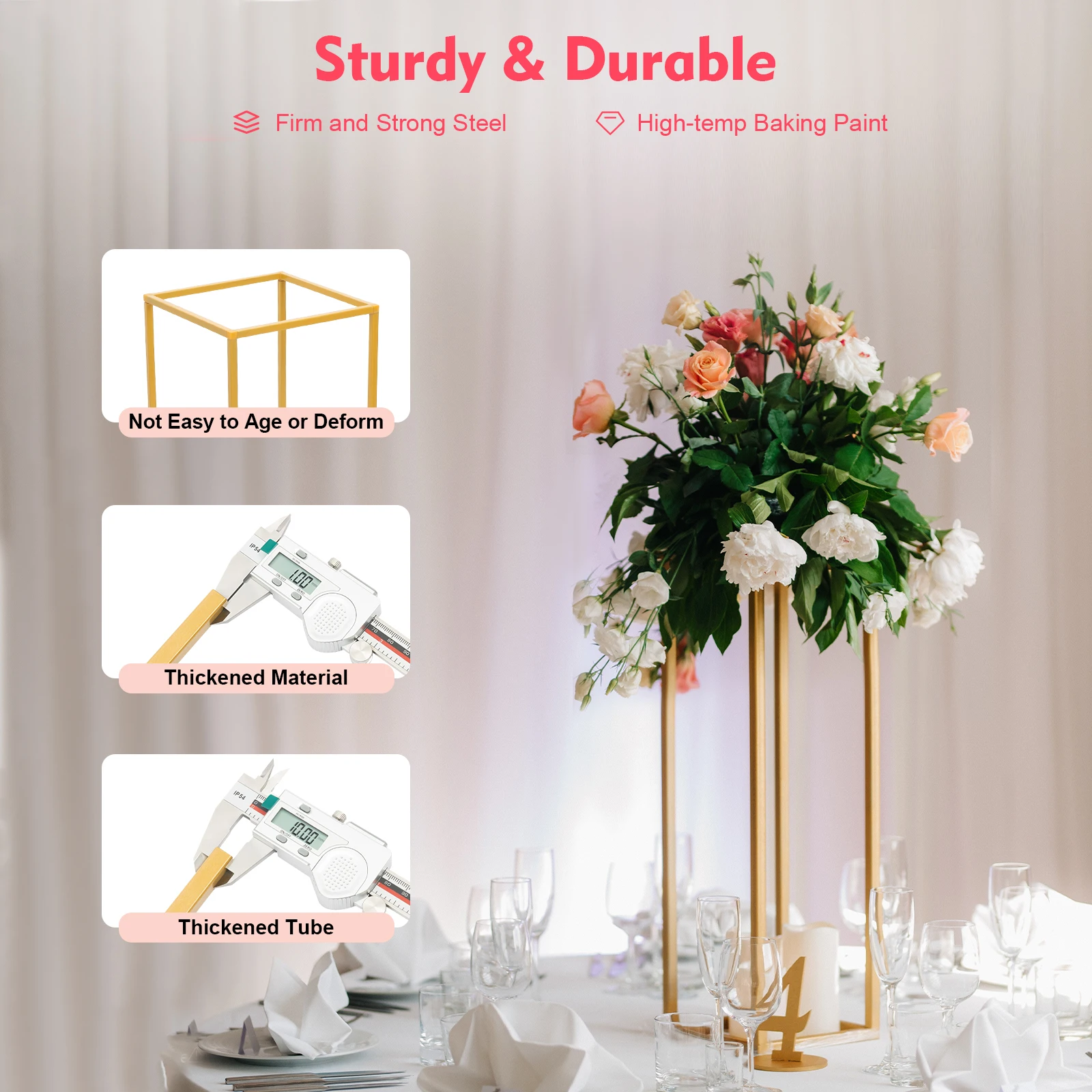 4Pcs Metal Plating Floral Decor Vase Floor Column Stand Road Lead Wedding Supply  Bouquet Holder 2