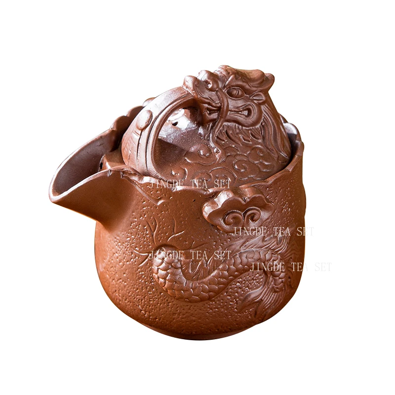 1pc Zhu Ni Handmade Teapot Purple Clay Large Handheld Pot Household Chinese Style Fast Food Cup Kung Fu Tenglong Tea Set