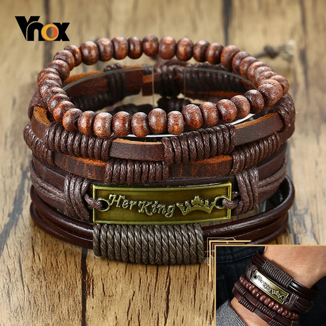 4pcs/ Set Braided Wrap Leather Bracelets For Men Vintage Life Tree Rudder  Charm Wood Beads Ethnic Tribal Wristbands - Bracelets - AliExpress