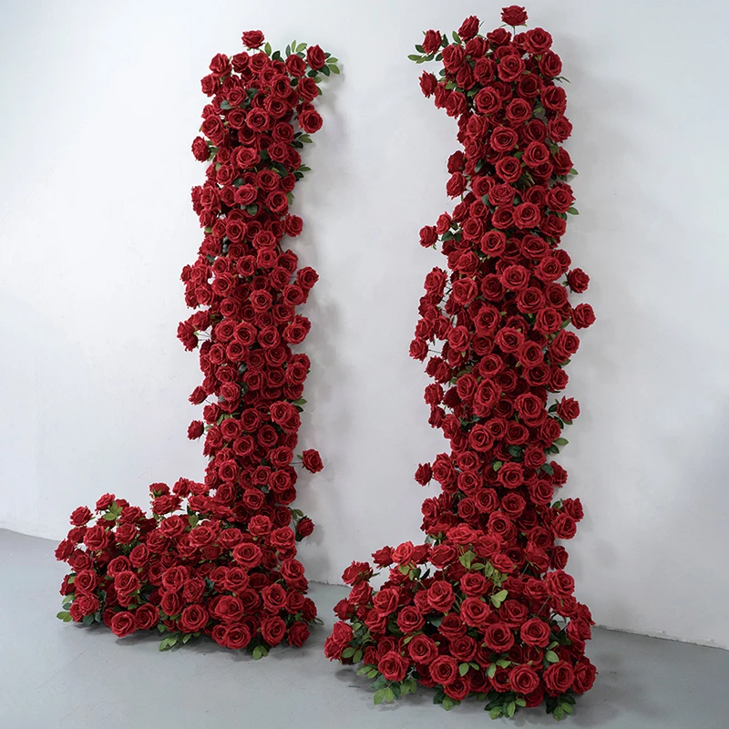 맞춤형 5D 레드 로즈 웨딩 배경 아치 장식, 꽃꽂이 이벤트 테이블 러너, 로드 리드 플로어 꽃줄 연회 소품