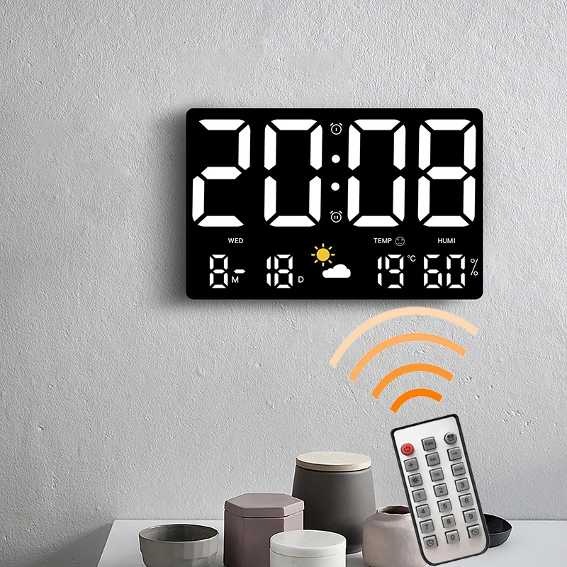 

Rectangle LED Oversize Screen Alarm Clock Temperature Humidity Week Date Digital Display Wall Clock Days Countdown Timing Clocks