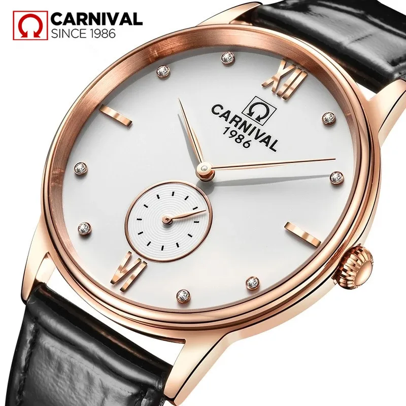 Montre Homme Carnival Brand Luxury Quartz Watch for Men Fashion Small Second Leather Strap Wrist Watch Waterproof Reloj Hombre