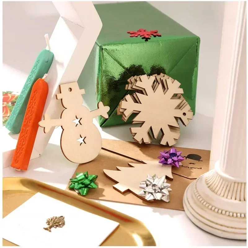 10pcs Unfinished Wooden Christmas Ornaments Blank Xmas Tree Hanging Wood Slices for Kids DIY Art Crafts, Christmas DIY Wood