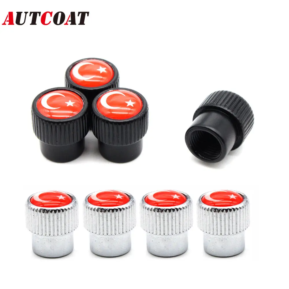 

AUTCOAT 4Pcs/Set Zinc Alloy Turkey National Flag Tire Valve Stem Cap Tire Wheel Stem Air Valve Caps for Auto Cars