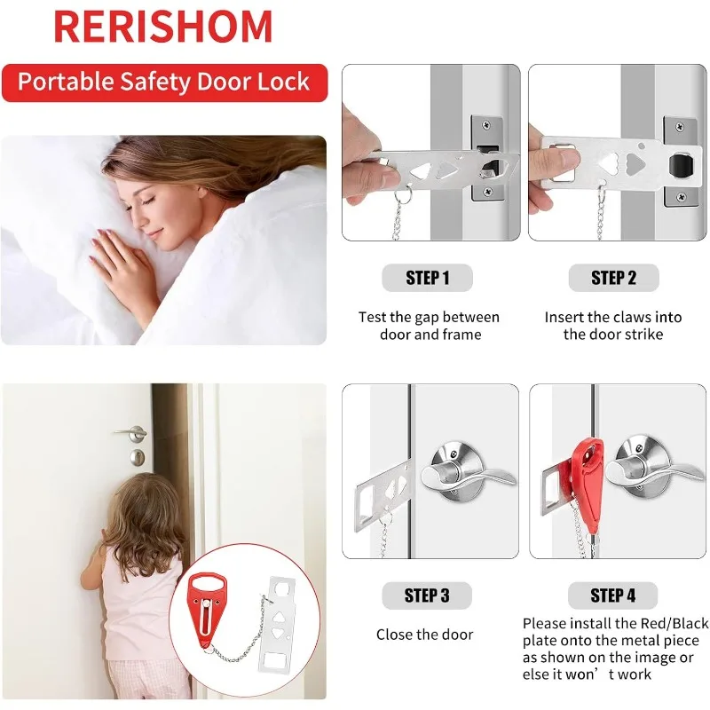 Portable Door Lock Extra Lock for Additional Privacy and Safety in Home,Hotel and Apartment,Prevent Unauthorized Entry