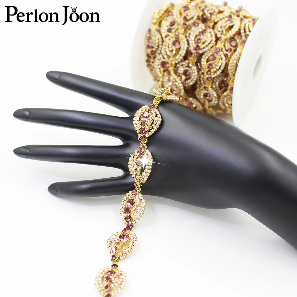 Neue Gold Kristall Band Bunte Applique Strass Trim Kette für Frauen Schuhe Taschen Kleidung Dekoration Zubehör ML183-193 – Detail 6