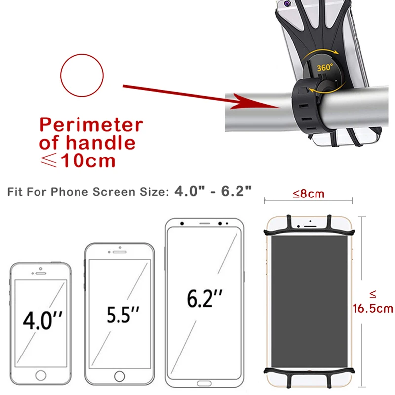 360° Removable Phone Holder Universal Phone Mount for Bicycle Motorcycle Scooter Phone Mount for 4" to 7" all Smartphones