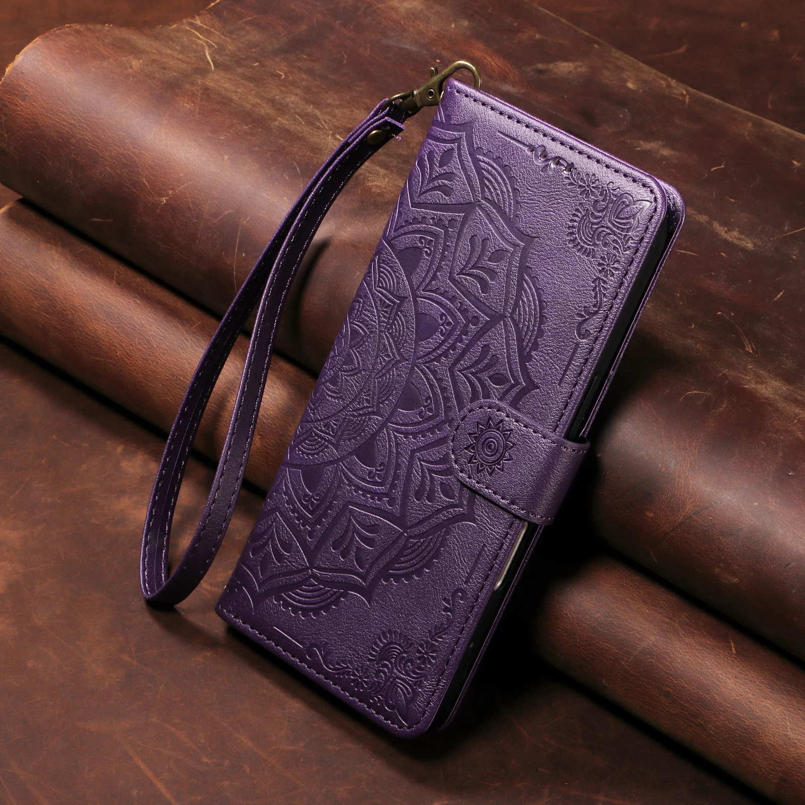 3D Embossed Mandala Flower Magnetic Leather Wallet Flip Cover