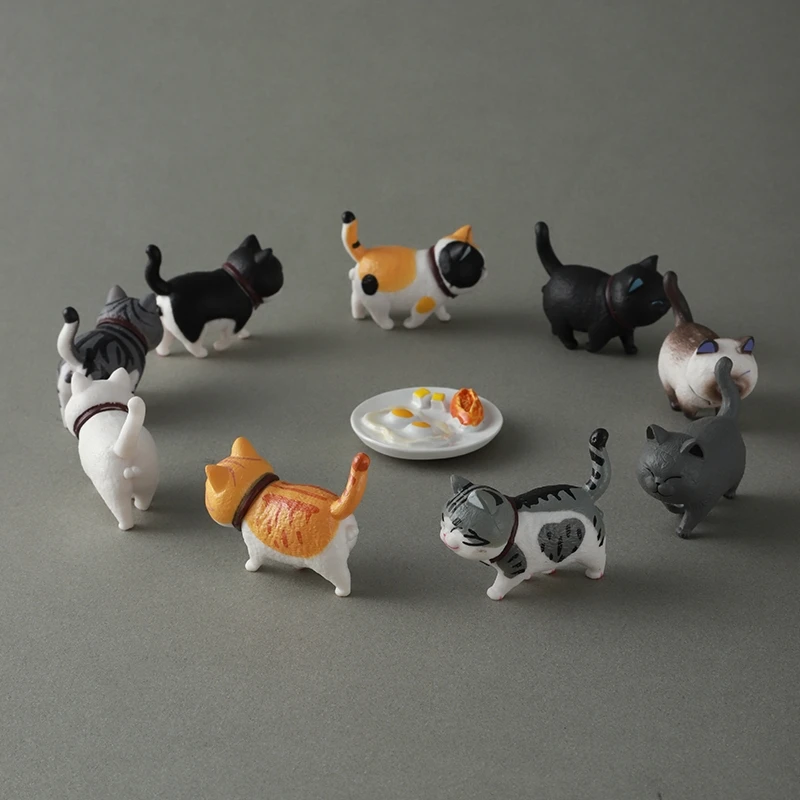 3 Pieces Mini PVC Animal Miniatures Japanese Bell Cat Doll Figures Home Decoration Crafts
