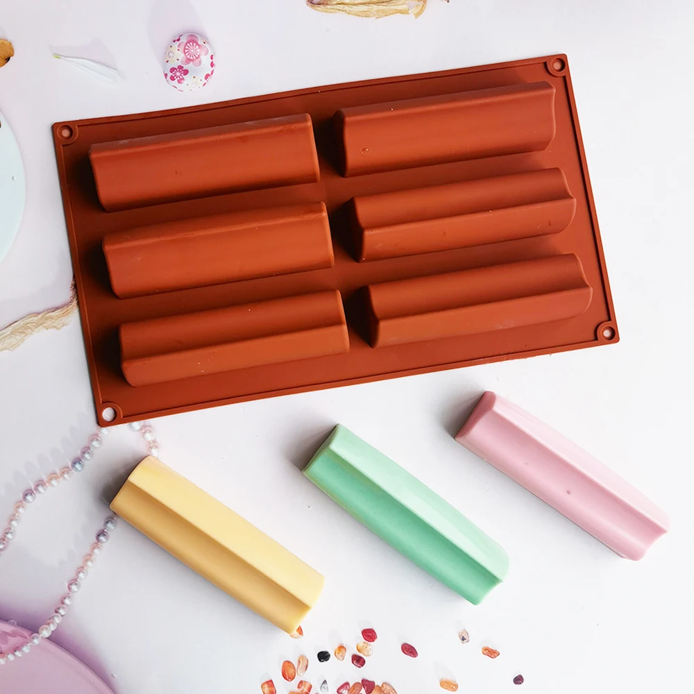 

6 Cavity Silicone Cake Mold. 3D Long Strip Shape Chocolate Bar Mold Mousse Cake Dessert Mould DIY Baking Tools