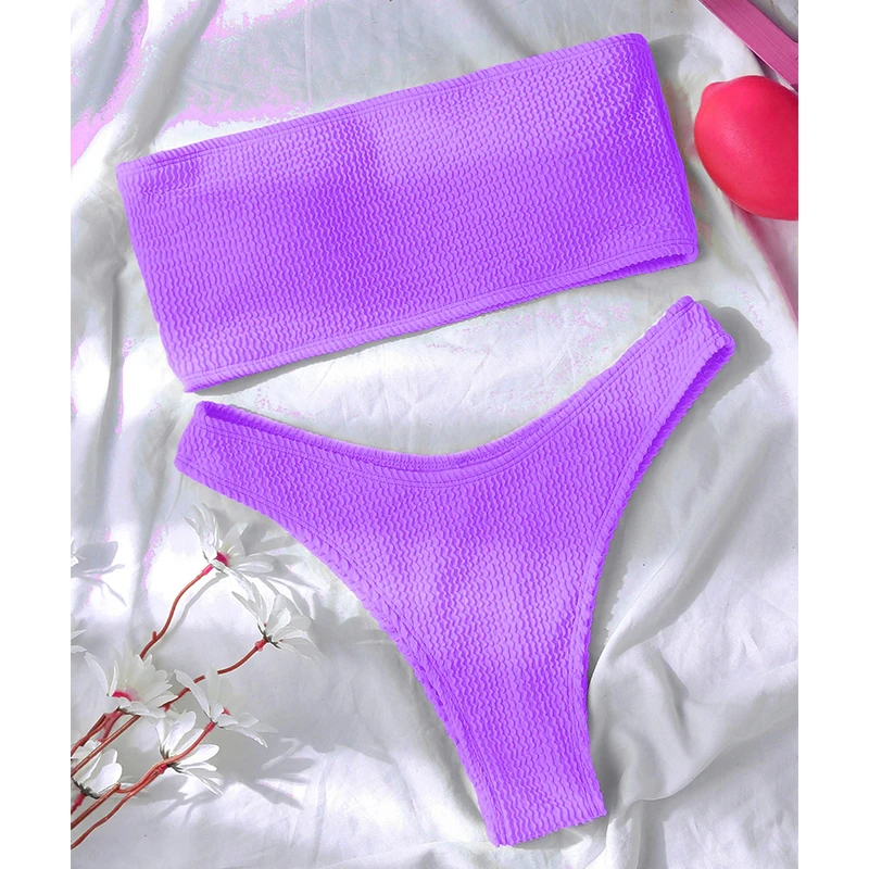 Textured High-Cut Solid Brazilian Bikini Set