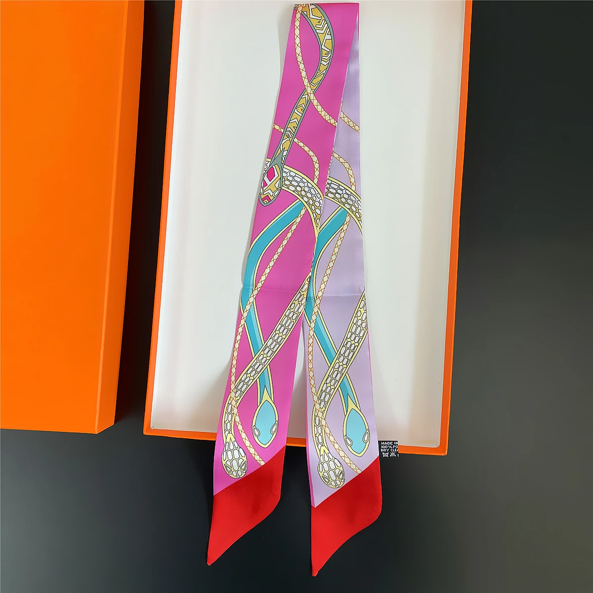 Neue Marke Design Farbige Schlange Twill Seide Schal Luxus Schal Frauen Foulard Dünne Tasche Schals Halstuch Mode Haar Stirnband – Detail 15