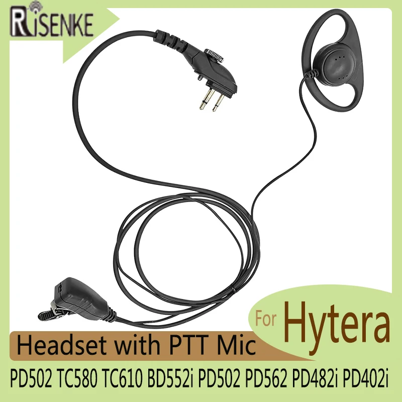 RISENKE-Walkie Talkie Headset with PTT Mic,Earpiece for Hytera TC580,TC610,TC620,BD552i,PD502,PD562,PD482i,PD402i,RDR2500,XR150 new earphone for hynectar tc508 bd500 pd562 pd502 tc580 walkie talkie iron clip earphone cable headset pd500 600 912 earhooked