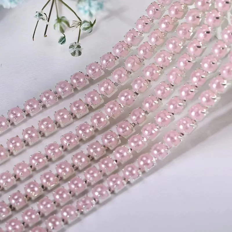 2mm 2.5mm 1yard/piece 12colors  Colorful pearl claw chain,silvery bottom sew on Cup Chains For diy Garment Bags decorations 