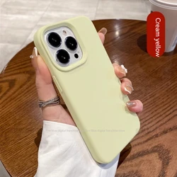 Premium Liquid Silicone Phone Case - Soft Full - Cover Bumper, Luxurious Protection - iPhone 15 Pro Max (Creamy yellow)