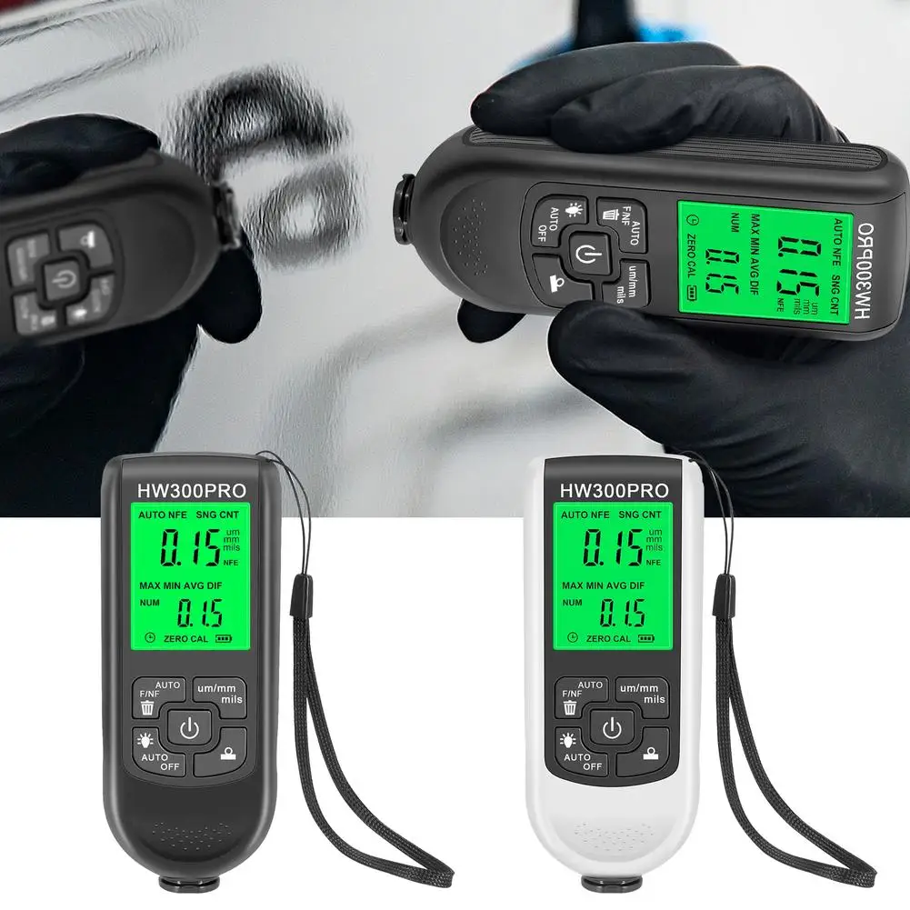 HW-300PRO Coating Thickness Gauge 0-2000um Digital Lcd Display Paint Thickness Meter Measuring Tool Resolution 1μm