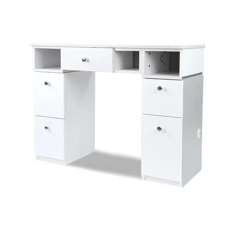 

Manicure Table, Nail Station for Beauty Salon Furniture & Equipment, Marble Top Acetone Resistant, Modern White/Gray