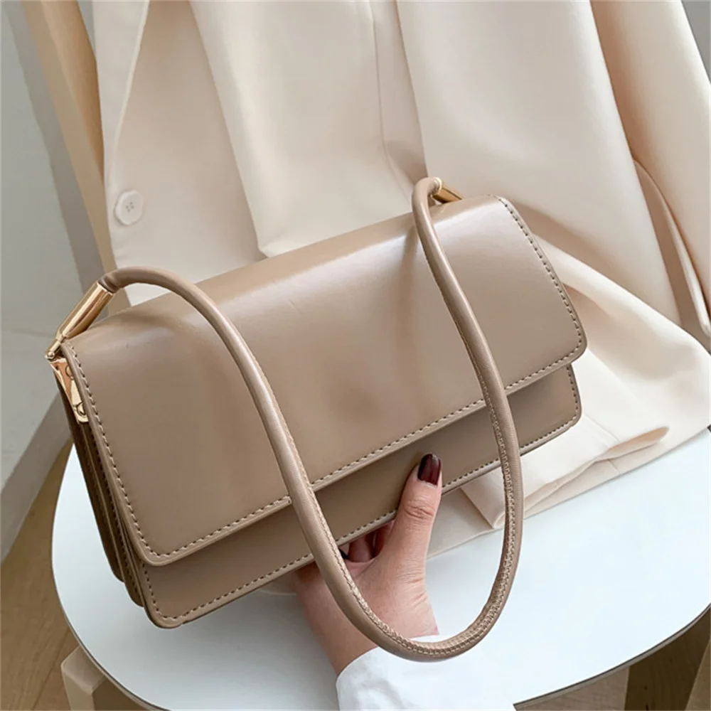 

New Simple Shoulder Bag For Women PU Leather Armpit Bag Solid Color Lady Handbag Casual Girls Small Square Bag