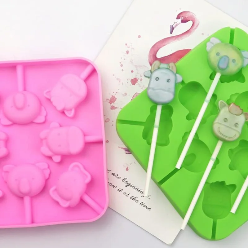 Lollipop Mold Diy Chocolade Hard Candy Cartoon Dier Siliconen Mal Dinosaur Varken Olifant Beer Met Snoep Zak Lolly Stok