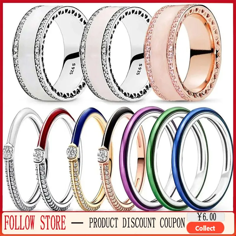 New High Quality 925 Sterling Silver Women's ME Series Bicolor Drip Gel Ring and Zircon Hollow Heart Ring DIY Charm Jewelry Gift colorful heart love key lanyard car keychain id card pass gym mobile phone badge kids key ring holder jewelry decorations gifts