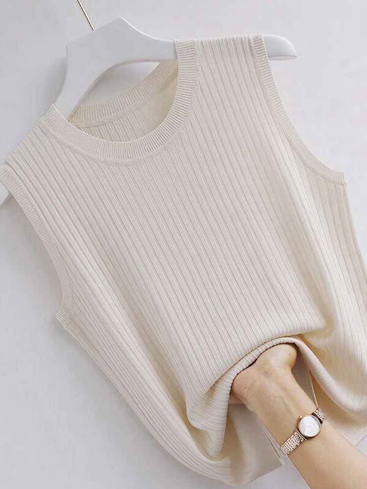 

Clothing Sweaters Women's Vest Korean Style Blouse Cropped Sweater Tops Pullover Summer Woman Female Sleeveless Knitting W07